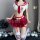 A woman models a yiyue japanese schoolgirl outfit featuring a red crop top with sailor stripes, a pleated skirt, thigh-high s...