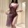 Sexy purple lace nightgown featuring sheer fabric, high slit, and underwire push-up support for women.