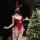 Yiyue new year christmas bunny girl costume - red velvet bunny bathing suit with white pom poms, perfect for role play and ho...