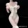 Woman wearing yue feng qing white lace lingerie set with bow detail, sheer push-up design and open-crotch style for small bus...