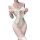 Woman wearing yue feng qing lingerie set with lace, bow, and sheer fabric designed for small busts.