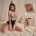 Model wearing yuedie lace ruffled chef & maid costume - sexy tight-fit bodysuit with corset-style shaping, featuring lace tri...
