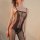 Woman modeling yuedie sexy lace bodystocking with garter straps - sheer mesh open-crotch bodysuit for women in black and red.