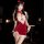 Sexy velvet deer-themed split front slip dress with sheer mesh details