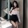 A stylish yujie-style secretary outfit featuring a sheer white blouse paired with a black mini skirt, perfect for a chic summ...