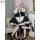 Two women dressed as ram and rem from re:zero, wearing maid outfits with black and white dresses, stockings, and mary jane sh...