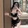 Zheyin plus size sexy lingerie set - cute maid costume role play sleepwear for women, featuring a black dress with white acce...