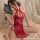 Elegant red lace cheongsam sleepwear set featuring sheer hollow-out design and split uniform style, perfect for small busts.