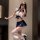 Zimei sexy nightwear set featuring a cute student-style mini pleated skirt paired with a lace top, perfect for small busts.