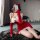 Sexy christmas bunny girl costume set featuring flirty red skirt and bodysuit with antlers, perfect for new year cosplay.