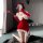 Sexy christmas bunny girl costume set featuring a flirty red skirt and bodysuit, perfect for new year cosplay with festive re...