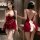 Feimu velvet deep v sleep dress for valentines day - sexy lace backless nightgown, no-remove intimate wear zy127