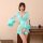 Sexy sheer japanese kimono lingerie set for women, featuring elegant lace and vibrant turquoise accents, perfect for cosplay ...