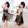 Sexy lace sleep dress with plunging neckline and sheer fabric, perfect for women seeking elegant nightwear.