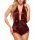 Sexy burgundy satin bodysuit with deep v-neckline and lace trim, perfect for comfort and elegance.