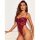 Sexy red lace lingerie set with delicate floral patterns, offering a sheer and elegant design for women.