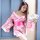 Elegant pink floral design of the midnight charm japanese kimono dress, featuring a delicate fan accessory and pure seductive...