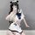 Seductive schoolgirl lingerie set featuring a sailor-style top with ruffles and a bow, paired with matching shorts, perfect f...