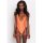 Orange one-piece swimsuit with deep v-neckline and thigh-high straps, ideal for summer fashion.