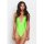 Bright neon green one-piece swimsuit with deep v-neckline and thigh-high straps, perfect for summer style.