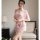Womens sexy lace-trimmed uniform-style silk-look sleepwear set with floral print robe, featuring elegant design and soft fabr...