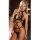 Blonde woman wearing a black lace-up cut-out one-piece bodysuit set made of shiny pu leather, perfect for night out.